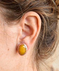 Boucles d’oreille tiges Fregan – cuivre naturel et jade naturelle – Image 4