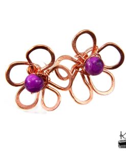 Boucles d’oreille tiges Rajen – cuivre naturel et sugilite – Image 2