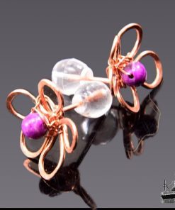 Boucles d’oreille tiges Rajen – cuivre naturel et sugilite – Image 4