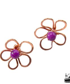 Boucles d’oreille tiges Rajen – cuivre naturel et sugilite – Image 3