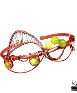 Bracelet jonc Patsy en cuivre naturel tressé en wire wrapping et perles en péridot