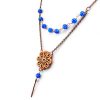 Collier artisanal Le Trésor des Korriganes en cuivre avec une fleur électroformée et des perles de cyanite naturelle