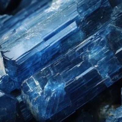 Cristaux de cyanite bleue brute et polie symbolisant l'harmonie, la communication et l'alignement des chakras en lithothérapie.
