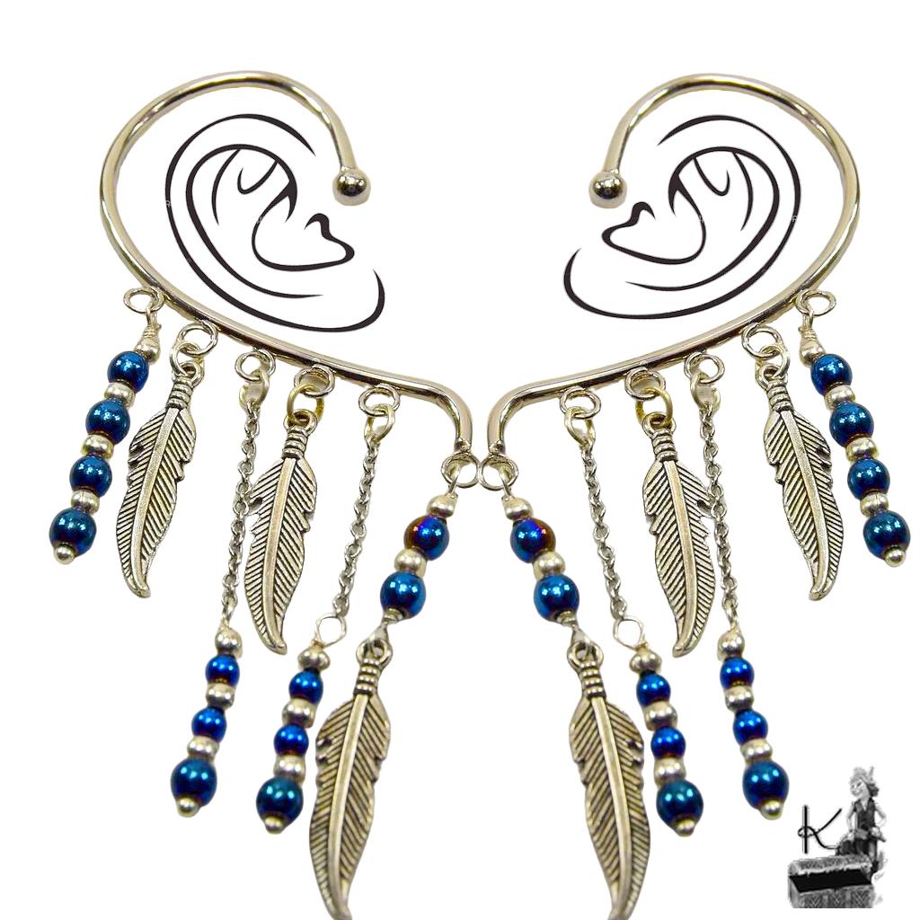 Tour d’oreille / ear-cuff Azurine - plume de nuit – Image 5