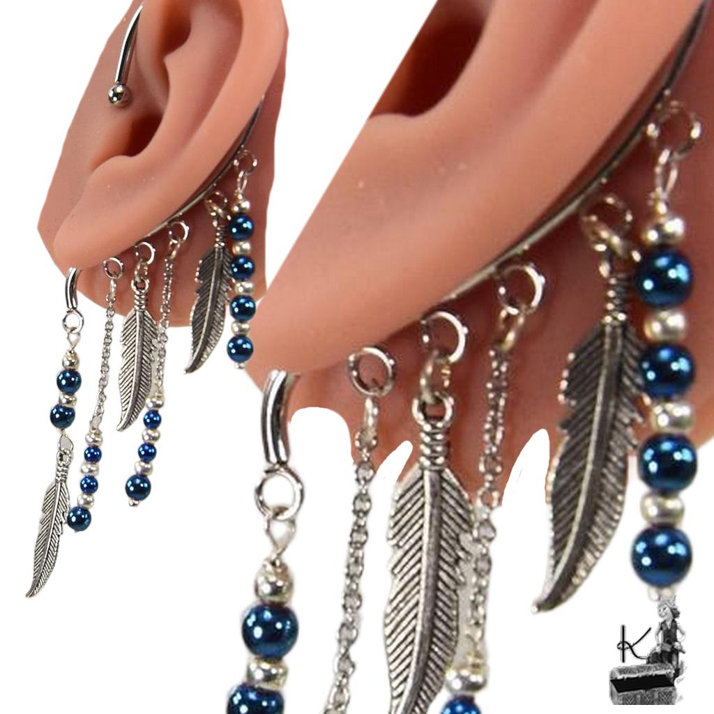 Tour d’oreille / ear-cuff Azurine - plume de nuit – Image 4