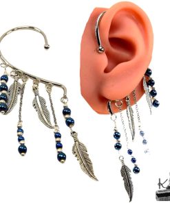 Tour d’oreille / ear-cuff Azurine - plume de nuit – Image 2