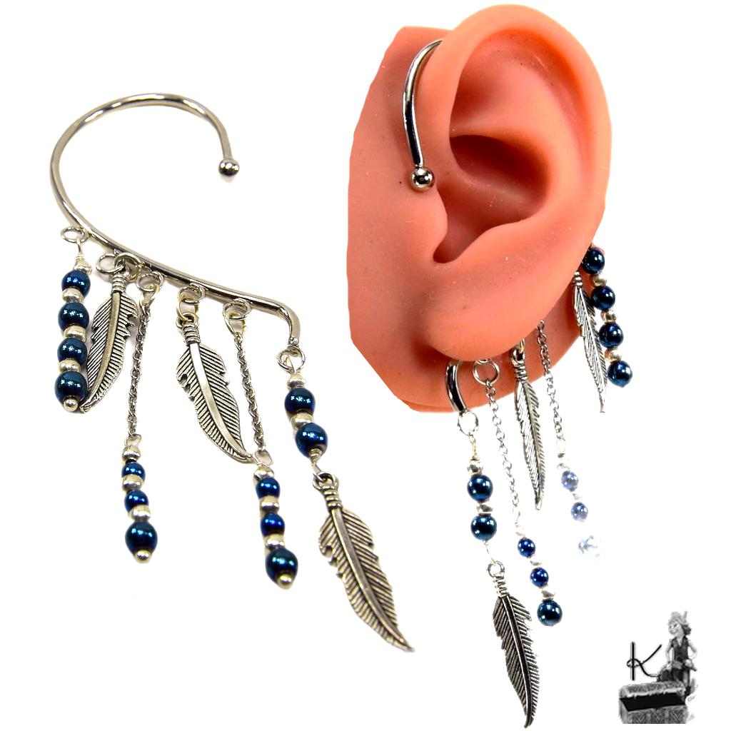 Tour d’oreille / ear-cuff Azurine - plume de nuit – Image 2