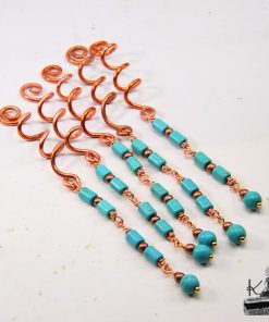 Lot de cinq spirales à cheveux celtiques artisanales en cuivre poli et howlite