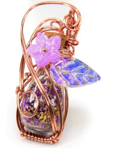 Pendentif flacon de potion Hia en cuivre tressé avec fiole de poudre à souhaits violette