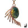 Pendentif artisanal unique Kirio en agate mousse naturelle, bois de thuya et cuivre électroformé de la boutique Le Trésor des Korriganes.