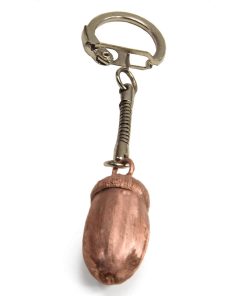 Porte-clés talisman Avelen en gland de chêne électroformé et cuivre naturel, bijou de sac artisanal unique.