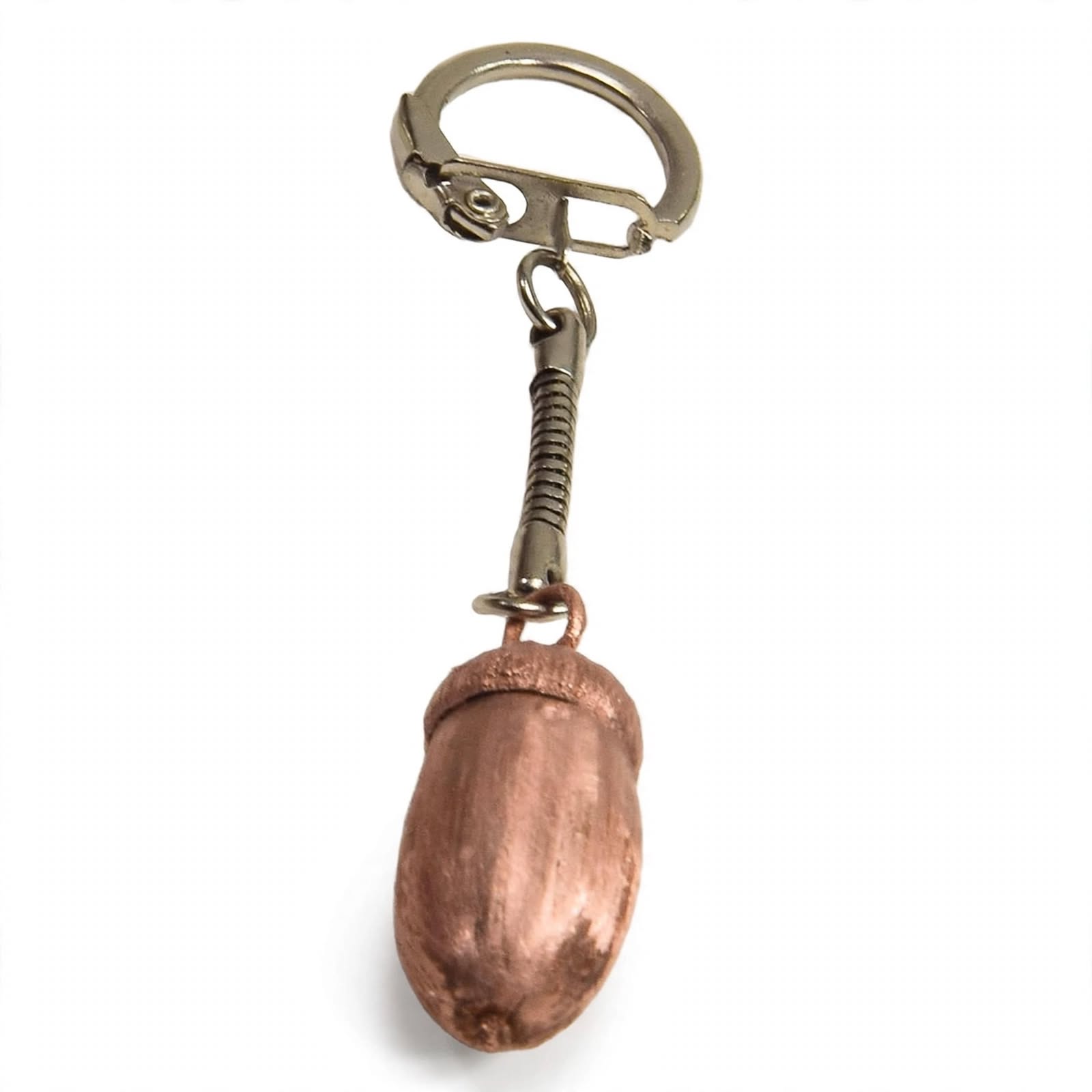 Porte-clés talisman Avelen en gland de chêne électroformé et cuivre naturel, bijou de sac artisanal unique.