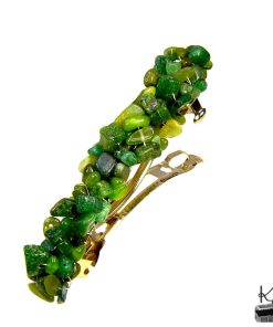Barrette à cheveux artisanale Sylve en fil de cuivre et perles de jade naturel tissées à la main.
