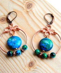 Boucles d'oreille Anaé - azurite chrysocolle et cuivre – Image 4
