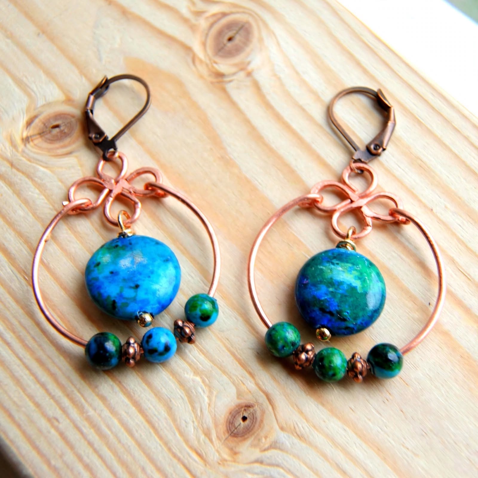 Boucles d'oreille Anaé - azurite chrysocolle et cuivre – Image 4