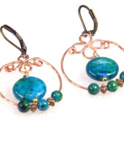 Alternative view of Boucles d'oreille Anaé - azurite chrysocolle et cuivre
