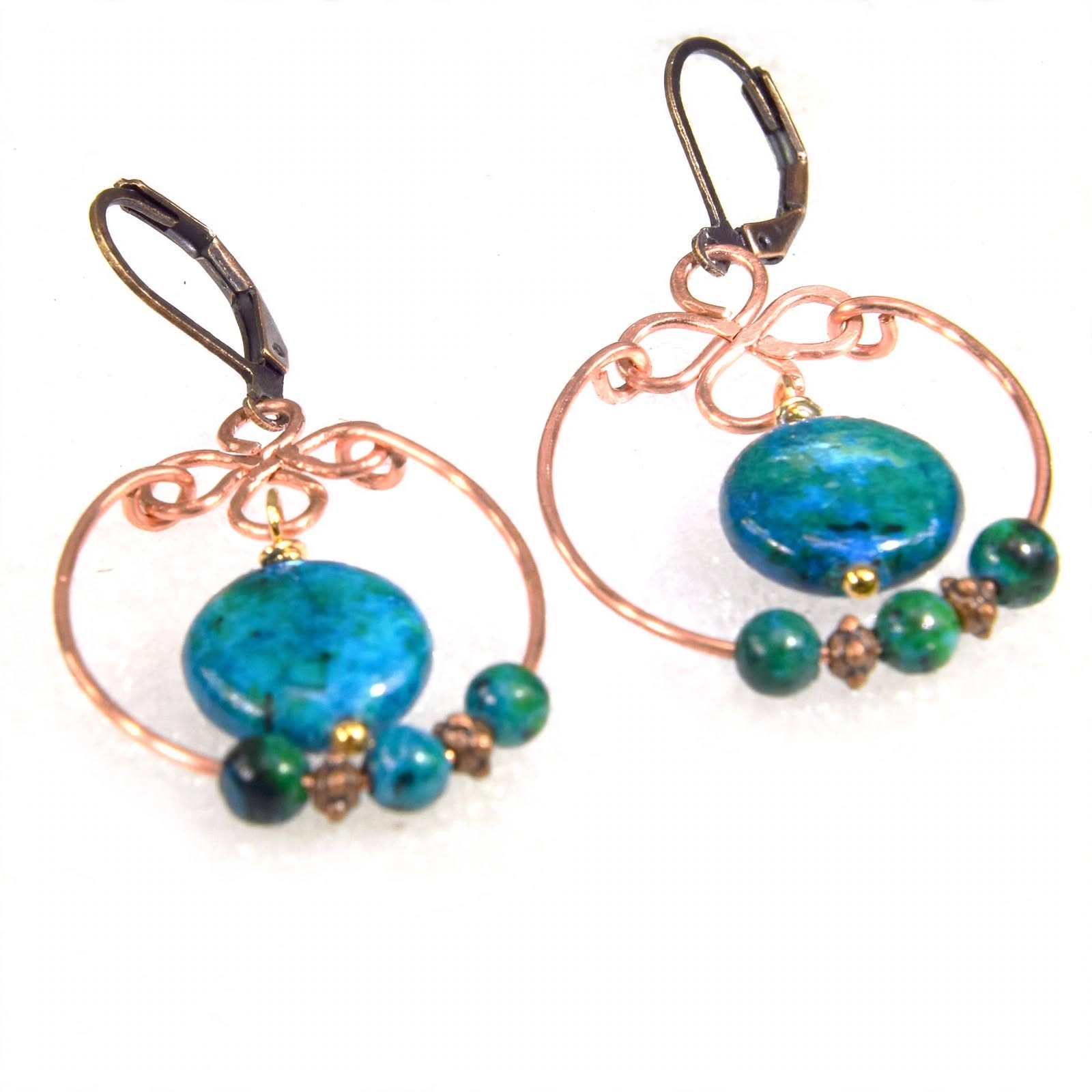Boucles d'oreille Anaé - azurite chrysocolle et cuivre – Image 2