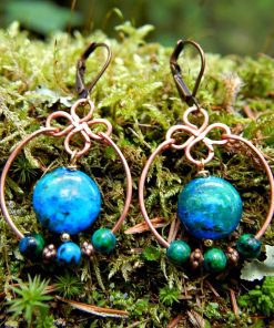 Boucles d'oreille Anaé - azurite chrysocolle et cuivre – Image 3