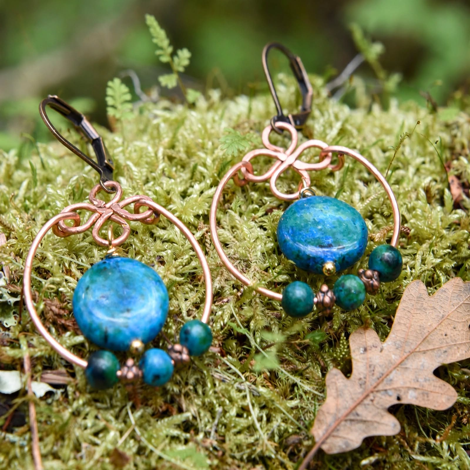 Boucles d'oreille Anaé - azurite chrysocolle et cuivre – Image 5