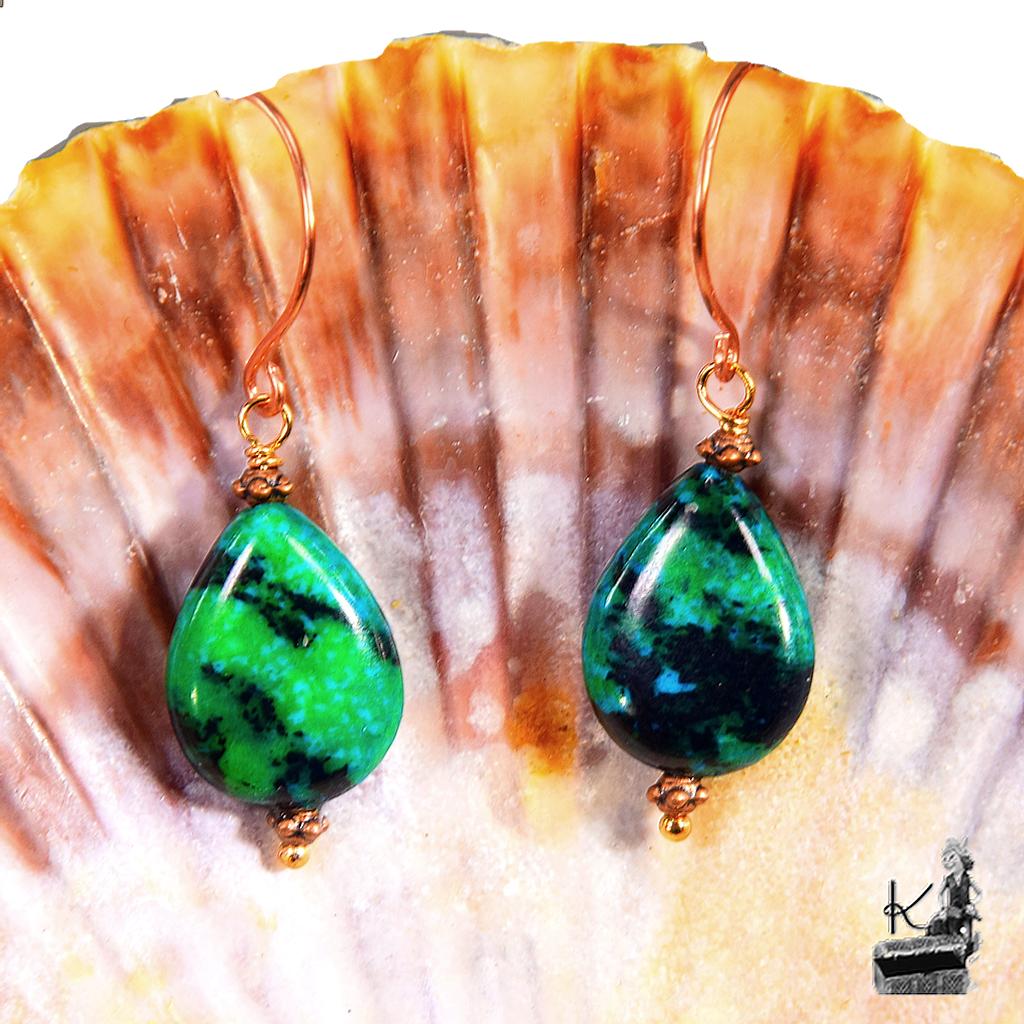 Boucles d'oreille Mélusine - azurite chrysocolle – Image 4