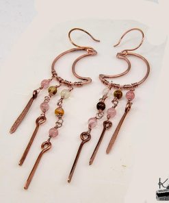 Boucles d'oreille Noctuelle - cuivre et tourmaline pastèque – Image 2