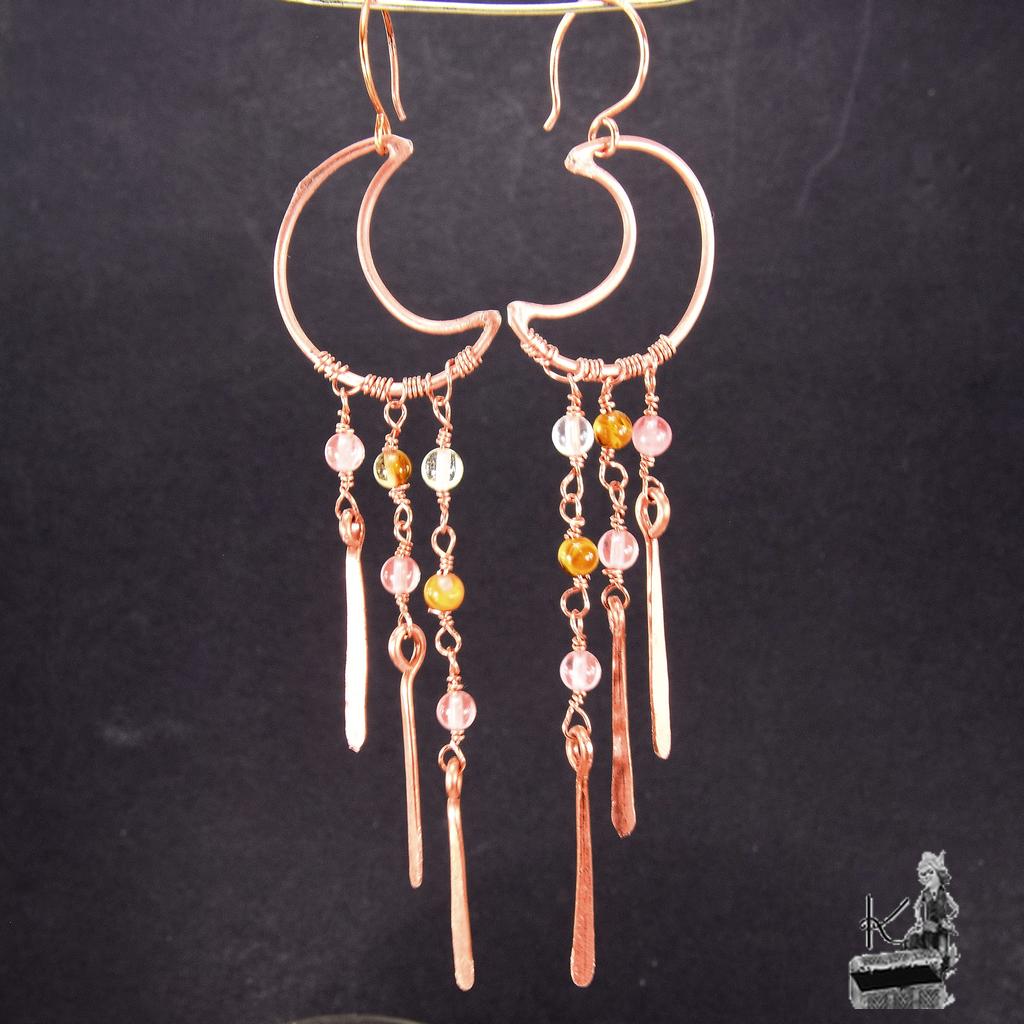 Boucles d'oreille Noctuelle - cuivre et tourmaline pastèque – Image 3