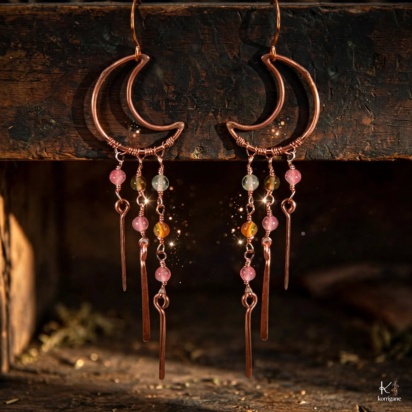 Boucles d'oreille Noctuelle - cuivre et tourmaline pastèque – Image 4