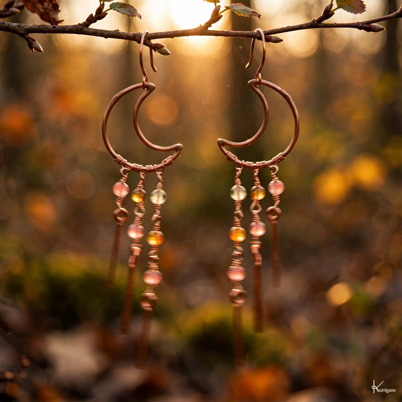 Boucles d'oreille Noctuelle - cuivre et tourmaline pastèque – Image 5