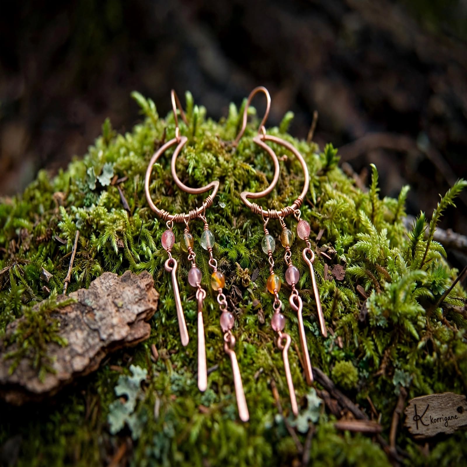 Boucles d'oreille Noctuelle - cuivre et tourmaline pastèque – Image 6
