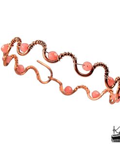 Bracelet artisanal en cuivre fait main avec perles de morganite rose Rozig inspiré des temples anciens