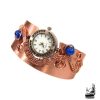 Bracelet montre artisanal Lira en cuivre naturel tressé avec perles de cyanite, pièce unique.