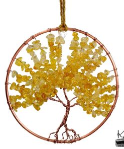 Décoration murale Liora en cuivre et citrine avec symbole Arbre de Vie fait main
