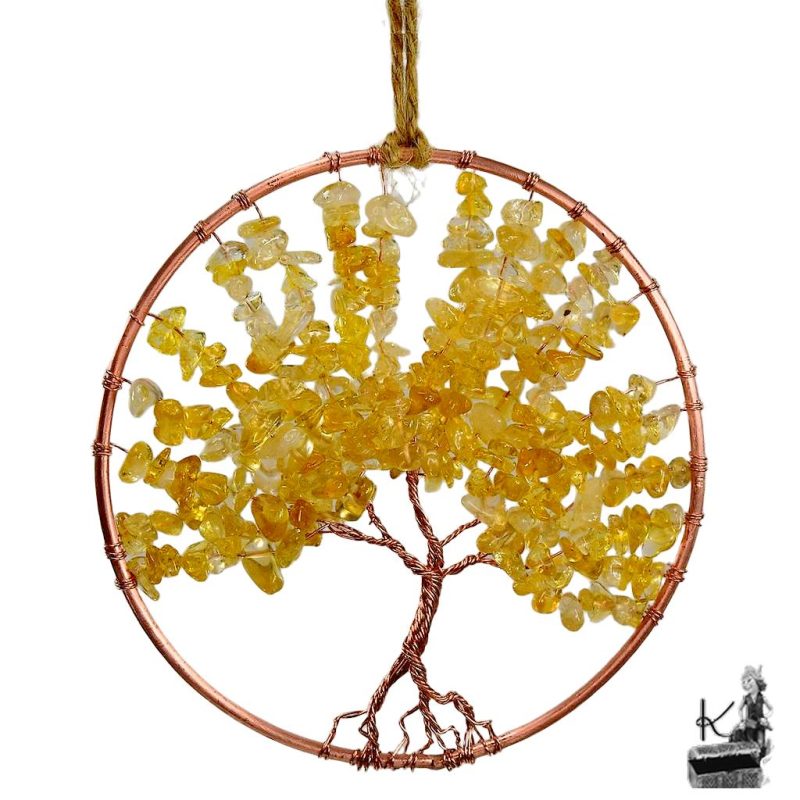Décoration murale Liora en cuivre et citrine avec symbole Arbre de Vie fait main