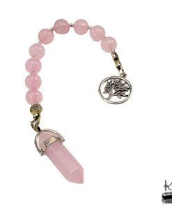 Échelle de sorcière artisanale en quartz rose avec pendule récepteur pour méditation et magie des nœuds
