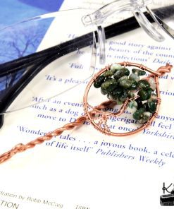 Marque-page fait main en cuivre avec arbre de vie en agate mousse verte pour livre et grimoire