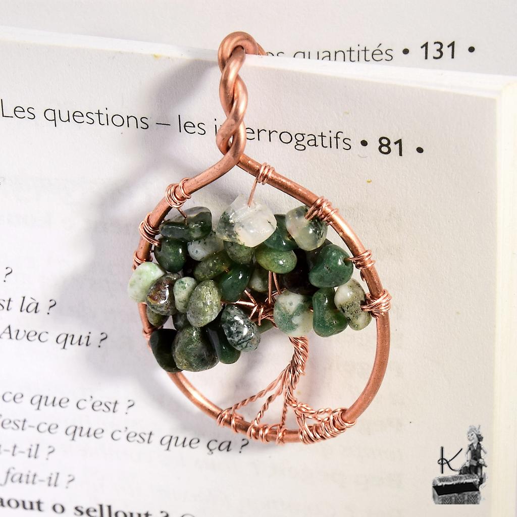 Marque-pages en cuivre avec arbre de vie en agate mousse Koadig – Image 2