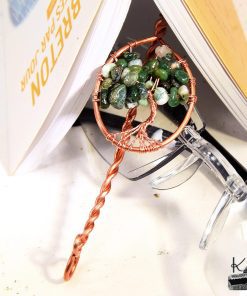 Marque-pages en cuivre avec arbre de vie en agate mousse Koadig – Image 3