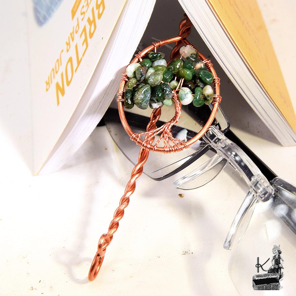 Marque-pages en cuivre avec arbre de vie en agate mousse Koadig – Image 3