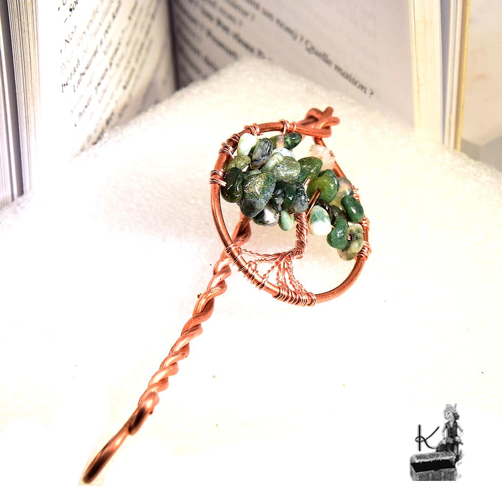 Marque-pages en cuivre avec arbre de vie en agate mousse Koadig – Image 4