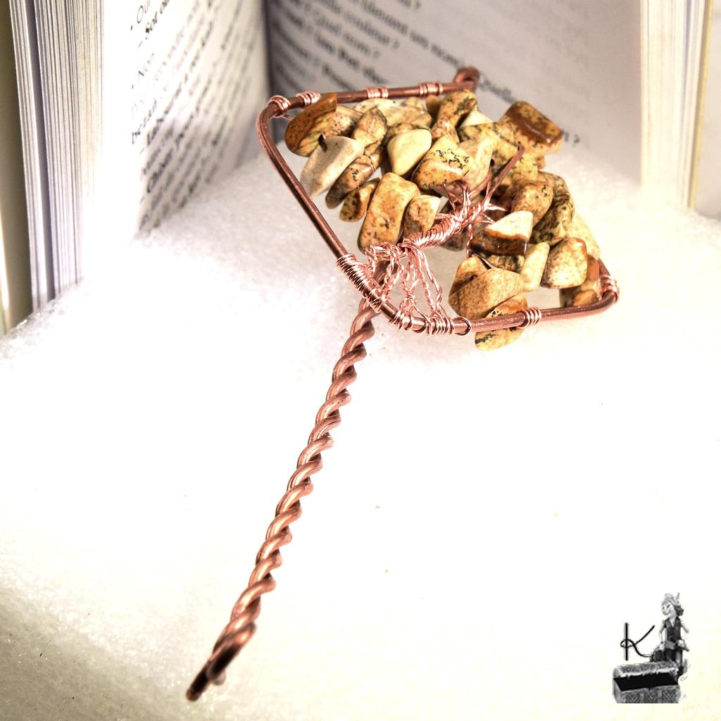 Marque-pages en cuivre avec arbre de vie en jaspe paysage Ewen – Image 4