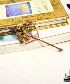 Marque-page en cuivre fait main avec arbre de vie en jaspe paysage pour livre et grimoire