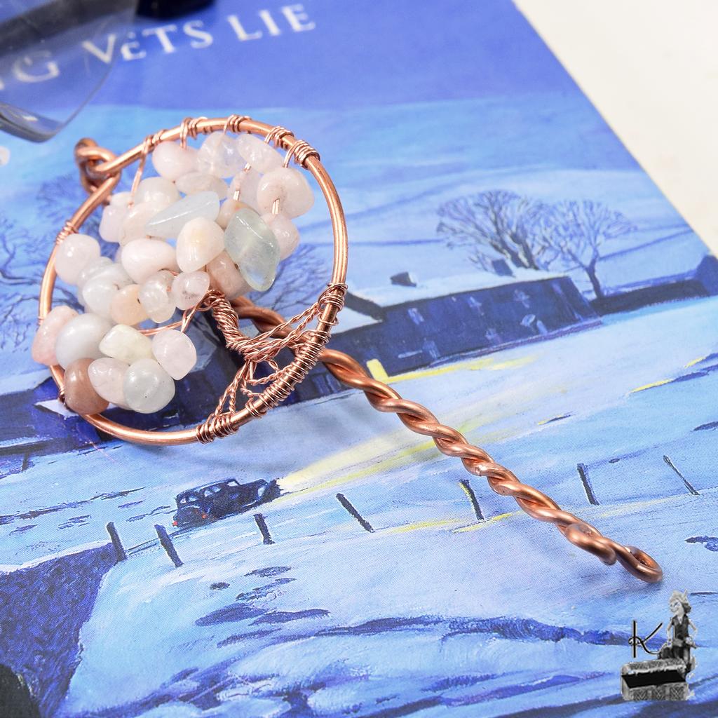Marque-pages en cuivre avec arbre de vie en morganite Sterennig – Image 3