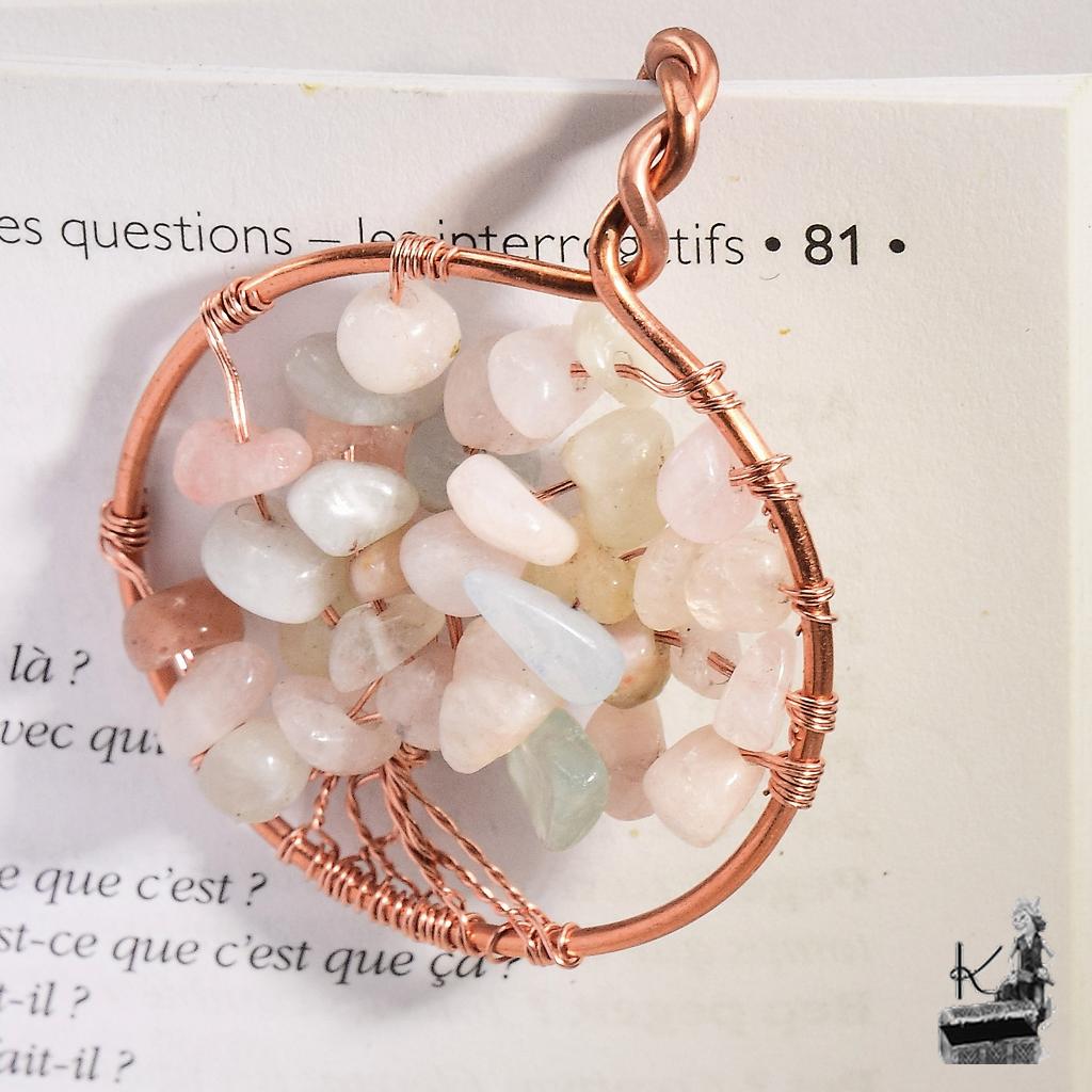 Marque-pages en cuivre avec arbre de vie en morganite Sterennig – Image 2