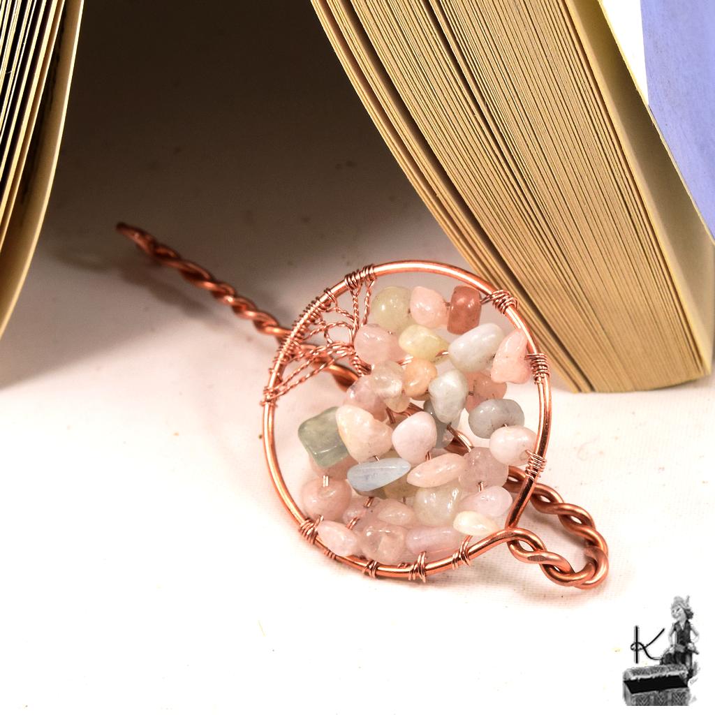 Marque-pages en cuivre avec arbre de vie en morganite Sterennig – Image 4