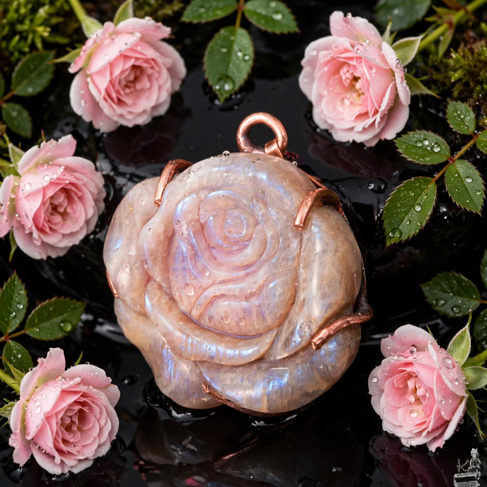 Pendentif Eglantine - pierre de lune sculptée main – Image 6