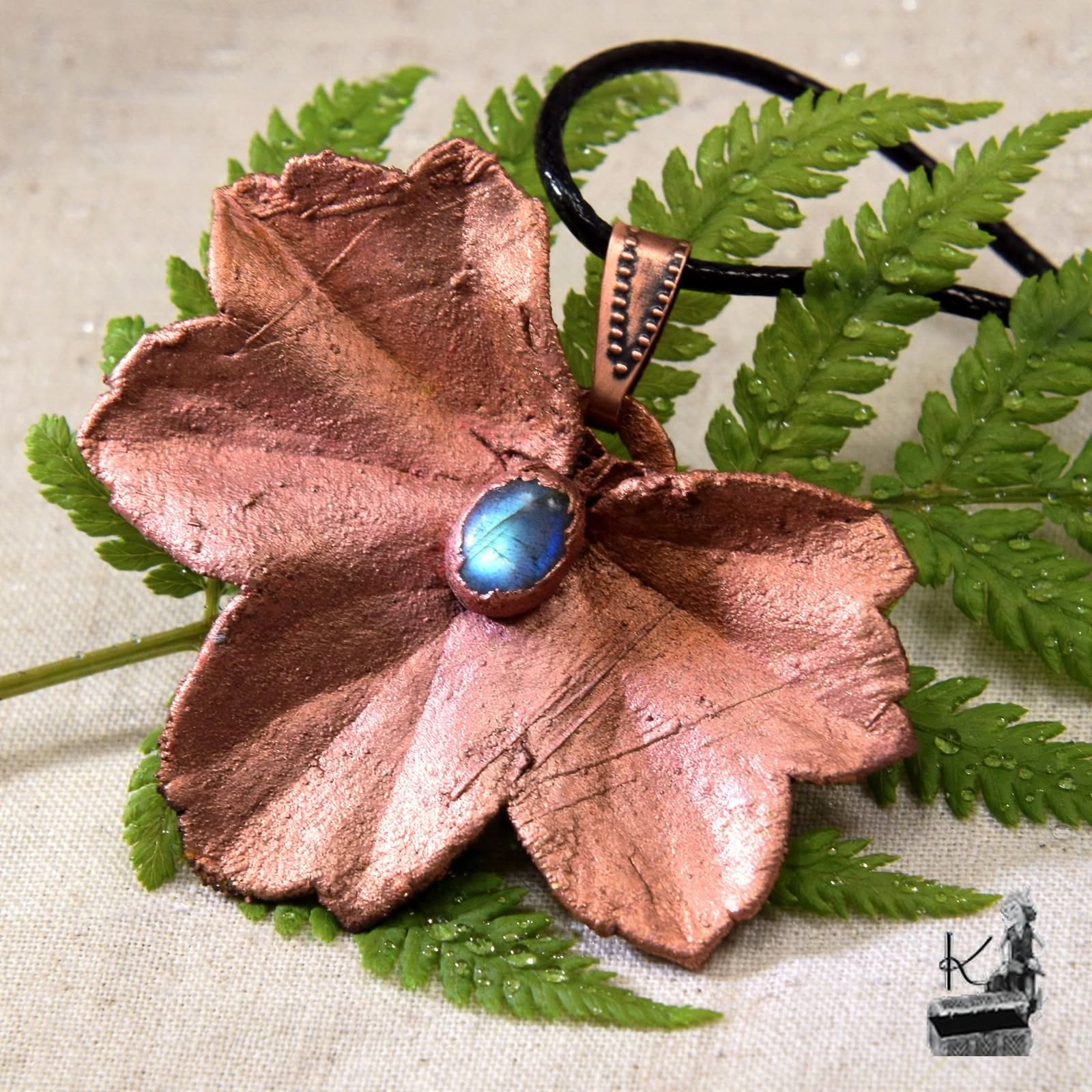 Pendentif Elian - feuille naturelle avec labradorite – Image 6