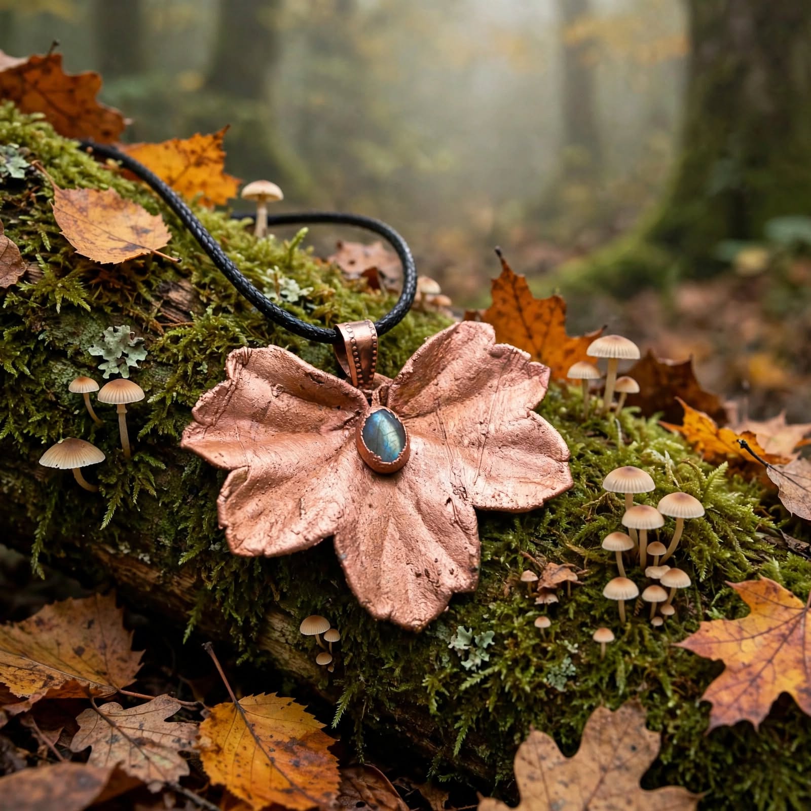 Pendentif Elian - feuille naturelle avec labradorite – Image 5
